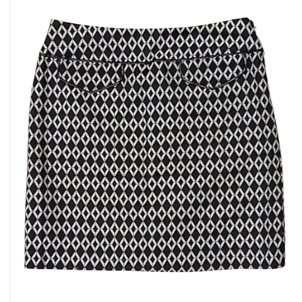 INC International Concepts Chainlink Skirt Black White Faux Leather Trim Sz 6 - Picture 7 of 12